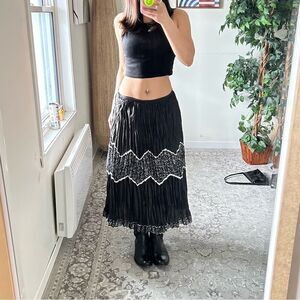 Vintage 90s pleated flowy whimsigoth coquette midi skirt